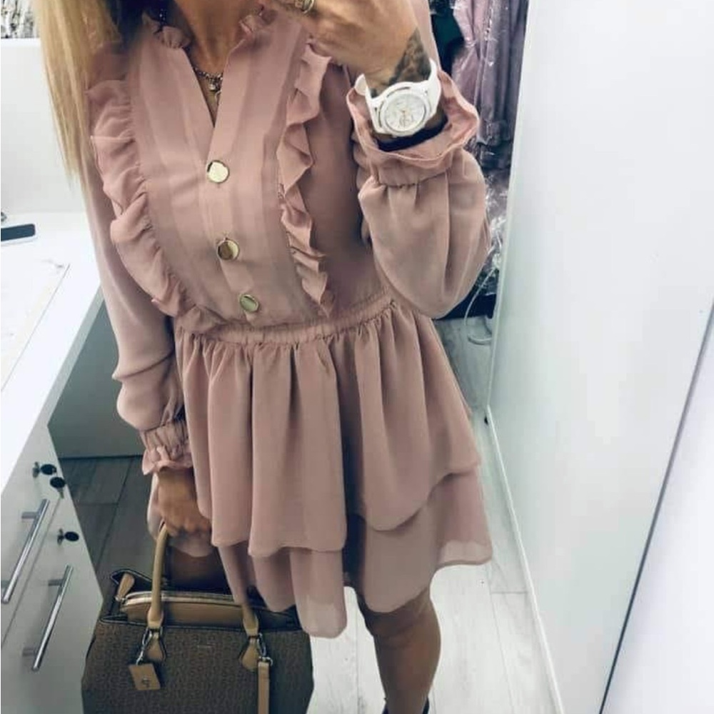 Elegant Pink Ruffle Dress